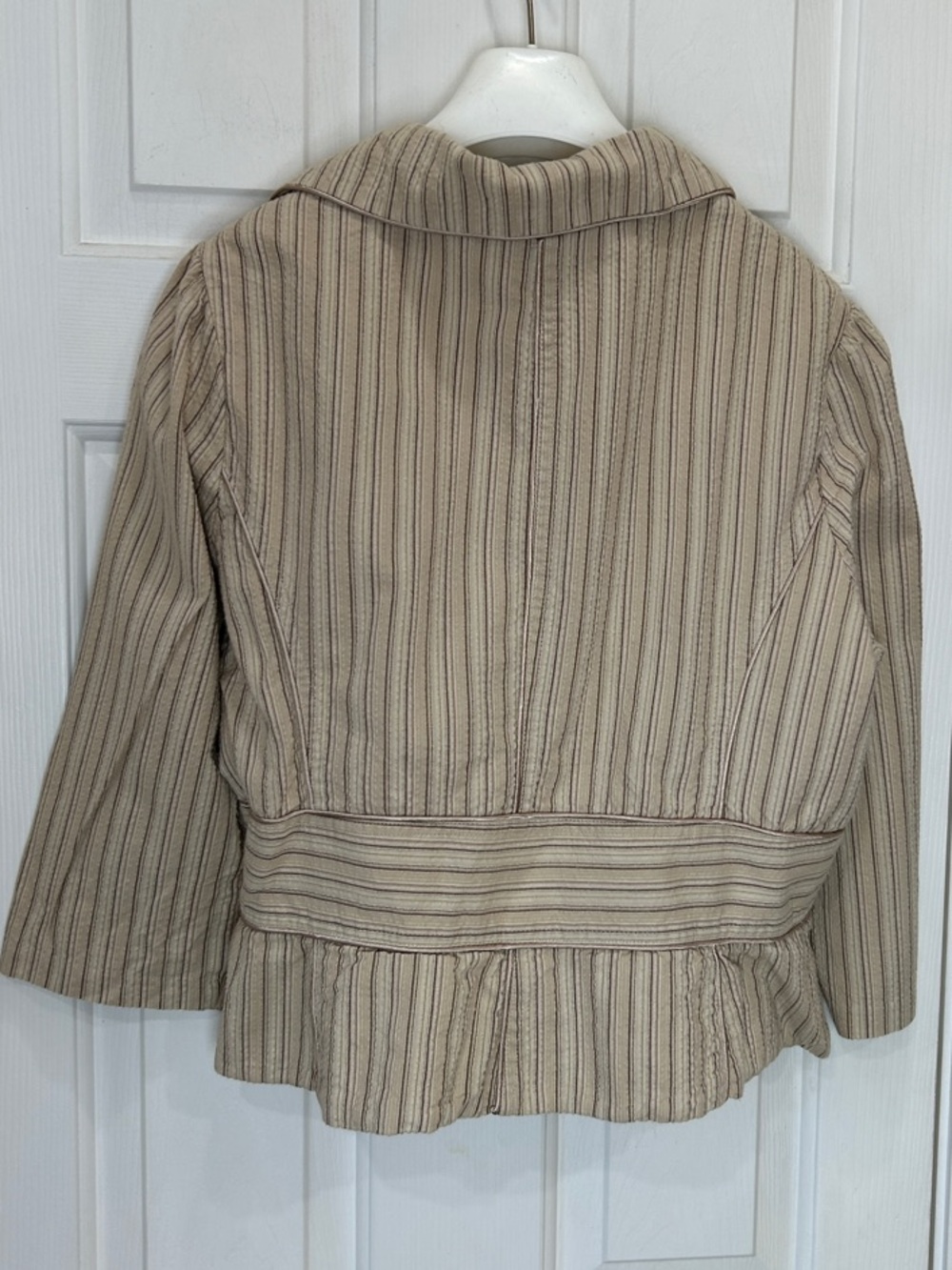 MIXIT Tan Neutral Pinstripe Cropped Peplum Blazer Jacket Cotton Plus Size 1X - Picture 7 of 11